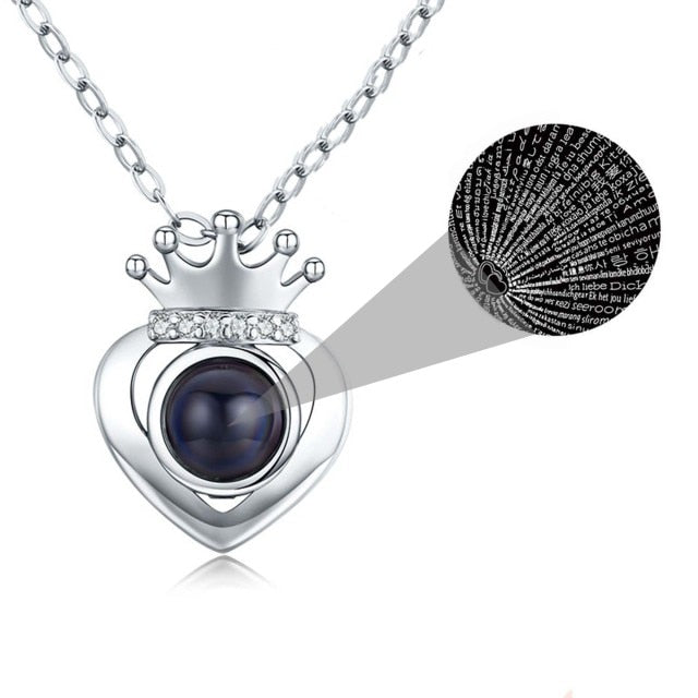 Rose Gold Silver Color 100 Languages I Love You Projection Heart Crown name Pendant Necklace Romantic Memory - MERGE.DAY.1.FREESTYLE