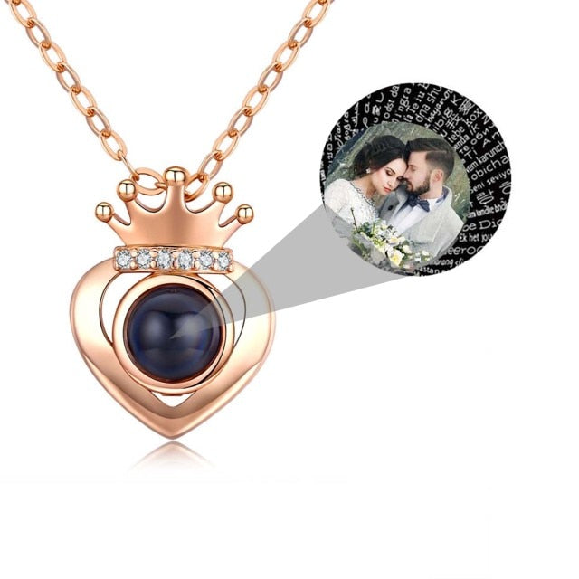 Customized Projection Photo Rose Gold Silver Color Projection Heart Crown Pendant Necklace - MERGE.DAY.1.FREESTYLE