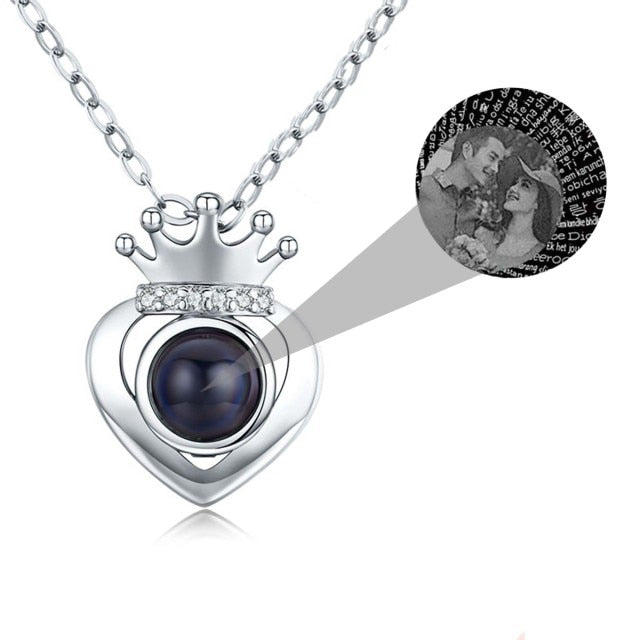 Customized Projection Photo Rose Gold Silver Color Projection Heart Crown Pendant Necklace - MERGE.DAY.1.FREESTYLE