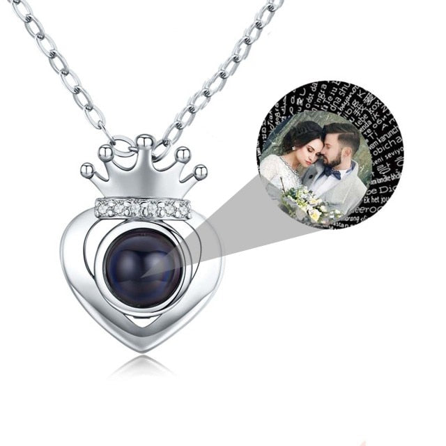 Customized Projection Photo Rose Gold Silver Color Projection Heart Crown Pendant Necklace - MERGE.DAY.1.FREESTYLE