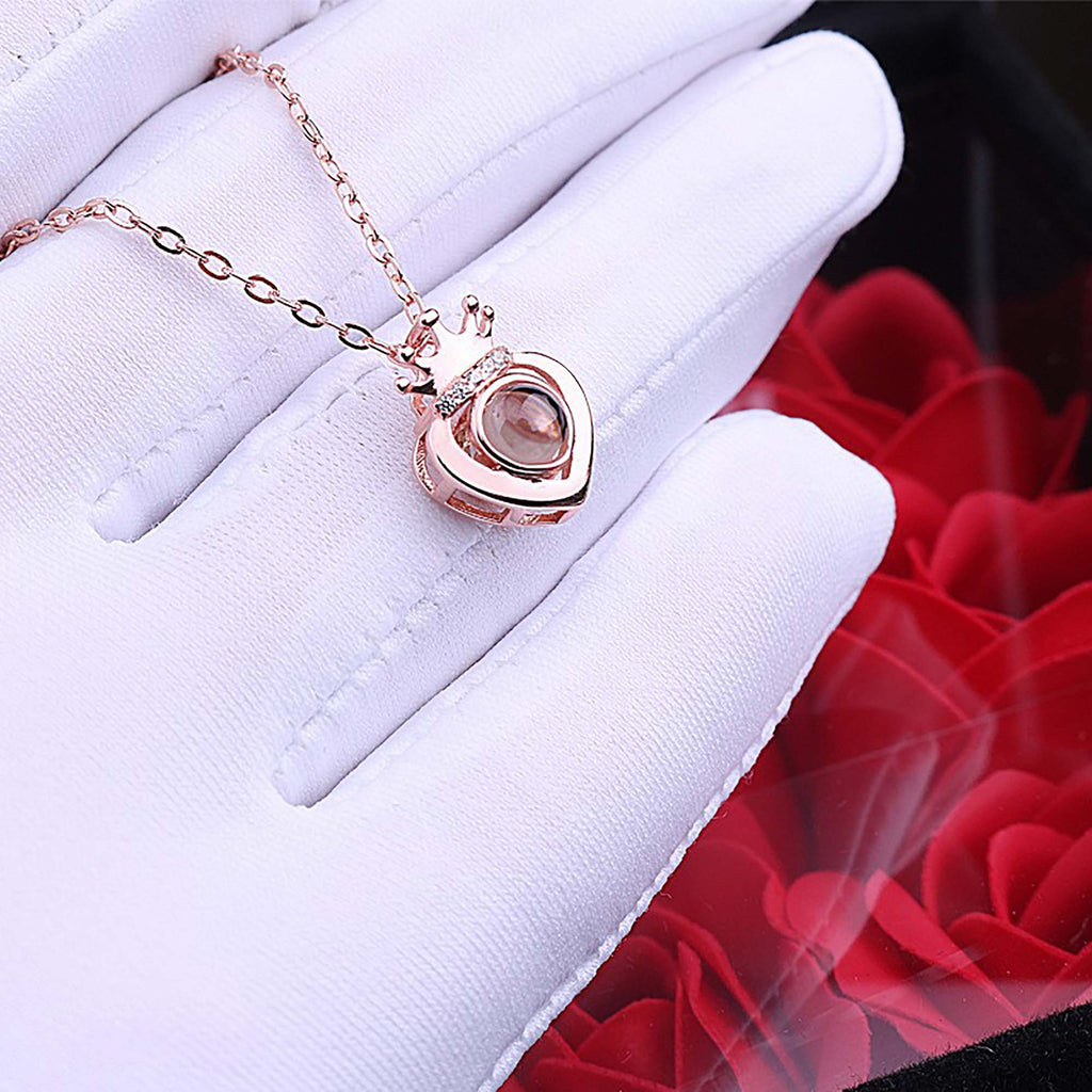 Customized Projection Photo Rose Gold Silver Color Projection Heart Crown Pendant Necklace - MERGE.DAY.1.FREESTYLE