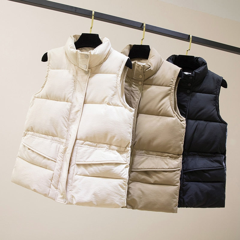 Vest Women Cotton Padded Women's Winter Sleeveless Jacket with Zipper Stand Collar Casual Coats - MERGE.DAY.1.FREESTYLE