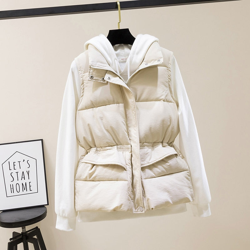 Vest Women Cotton Padded Women's Winter Sleeveless Jacket with Zipper Stand Collar Casual Coats - MERGE.DAY.1.FREESTYLE
