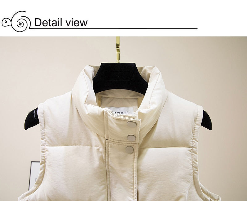 Vest Women Cotton Padded Women's Winter Sleeveless Jacket with Zipper Stand Collar Casual Coats - MERGE.DAY.1.FREESTYLE