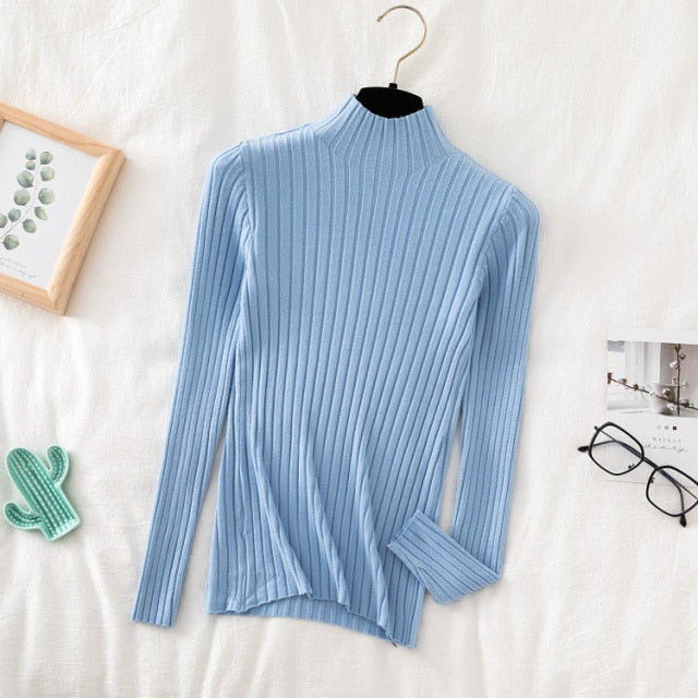 Pullover Ribbed Knitted Sweater Autumn Winter Clothes Women 2021 High Neck Long Sleeve - MERGE.DAY.1.FREESTYLE