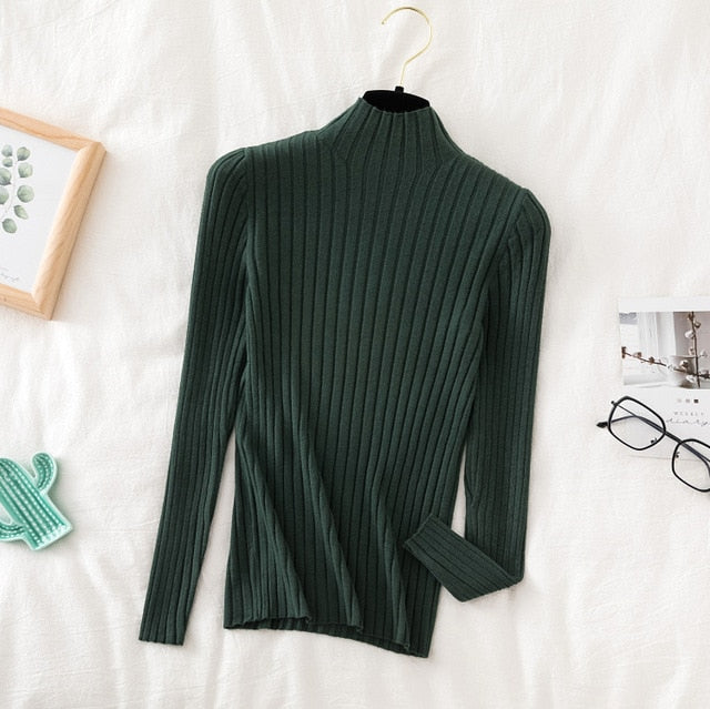 Pullover Ribbed Knitted Sweater Autumn Winter Clothes Women 2021 High Neck Long Sleeve - MERGE.DAY.1.FREESTYLE
