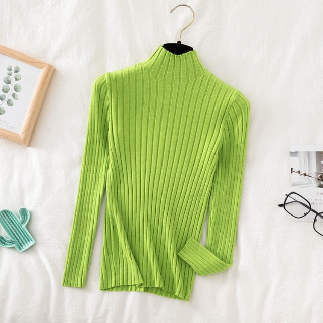 Pullover Ribbed Knitted Sweater Autumn Winter Clothes Women 2021 High Neck Long Sleeve - MERGE.DAY.1.FREESTYLE