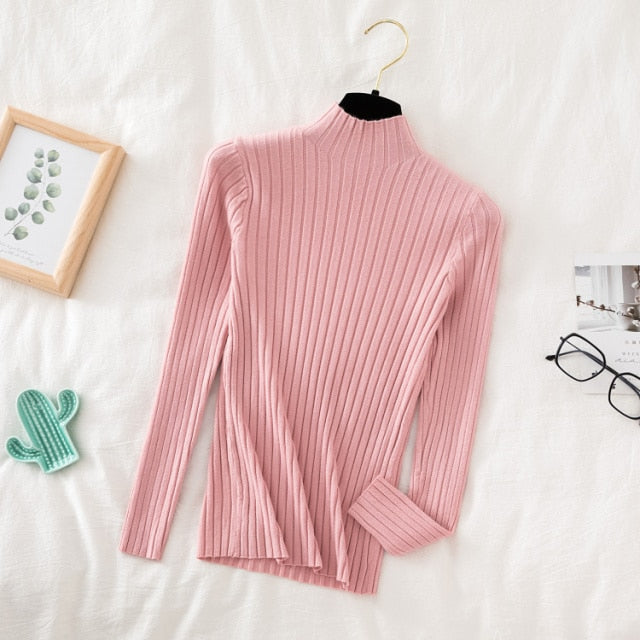 Pullover Ribbed Knitted Sweater Autumn Winter Clothes Women 2021 High Neck Long Sleeve - MERGE.DAY.1.FREESTYLE