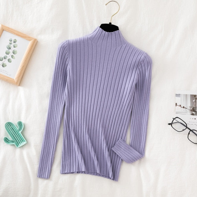 Pullover Ribbed Knitted Sweater Autumn Winter Clothes Women 2021 High Neck Long Sleeve - MERGE.DAY.1.FREESTYLE