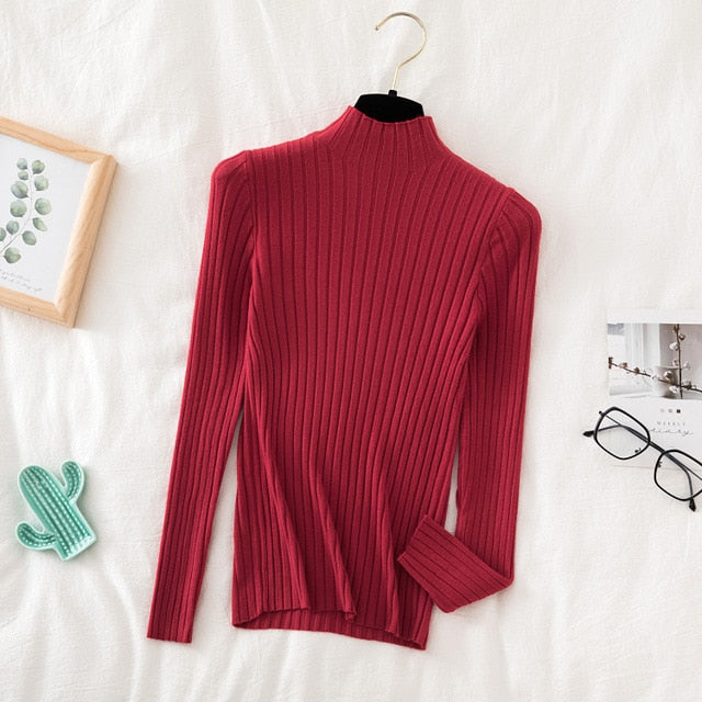 Pullover Ribbed Knitted Sweater Autumn Winter Clothes Women 2021 High Neck Long Sleeve - MERGE.DAY.1.FREESTYLE
