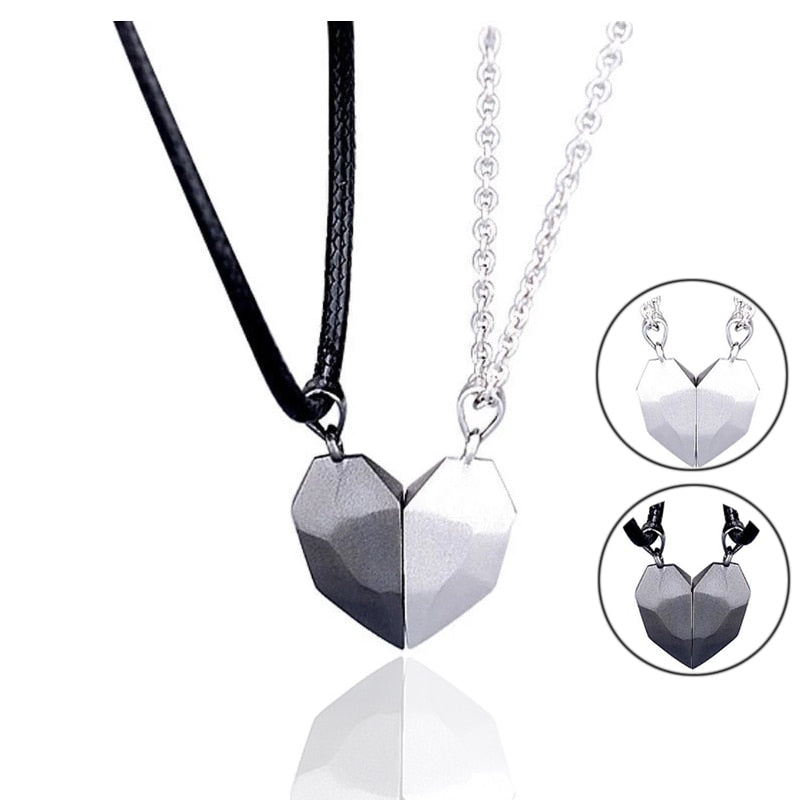 2pcs matching necklaces for couples Magnetic Lovers Heart necklaces Suction Wishing Stone - MERGE.DAY.1.FREESTYLE