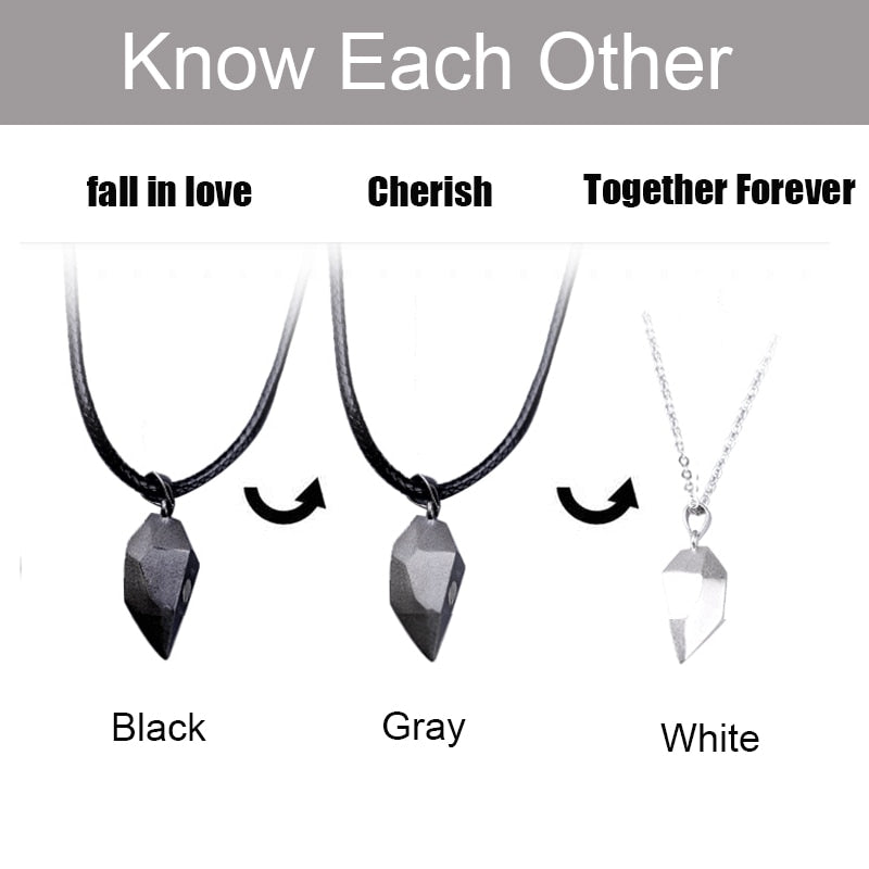 2pcs matching necklaces for couples Magnetic Lovers Heart necklaces Suction Wishing Stone - MERGE.DAY.1.FREESTYLE