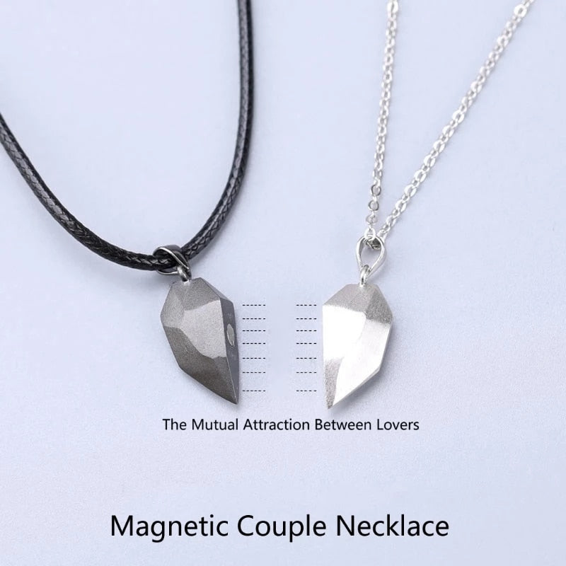 2pcs matching necklaces for couples Magnetic Lovers Heart necklaces Suction Wishing Stone - MERGE.DAY.1.FREESTYLE