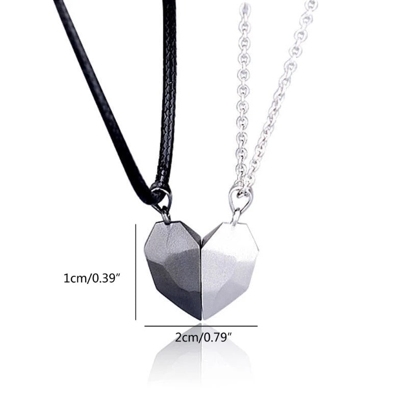 2pcs matching necklaces for couples Magnetic Lovers Heart necklaces Suction Wishing Stone - MERGE.DAY.1.FREESTYLE