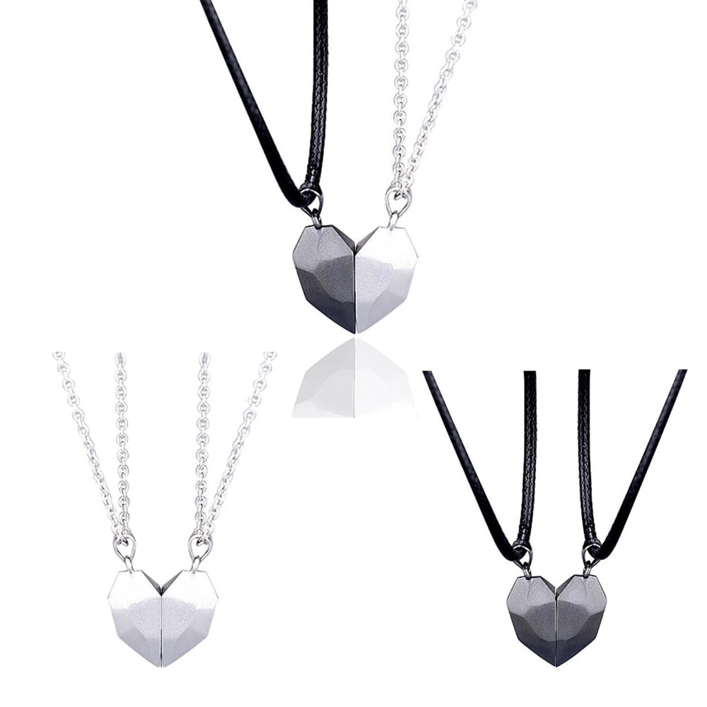 2pcs matching necklaces for couples Magnetic Lovers Heart necklaces Suction Wishing Stone - MERGE.DAY.1.FREESTYLE