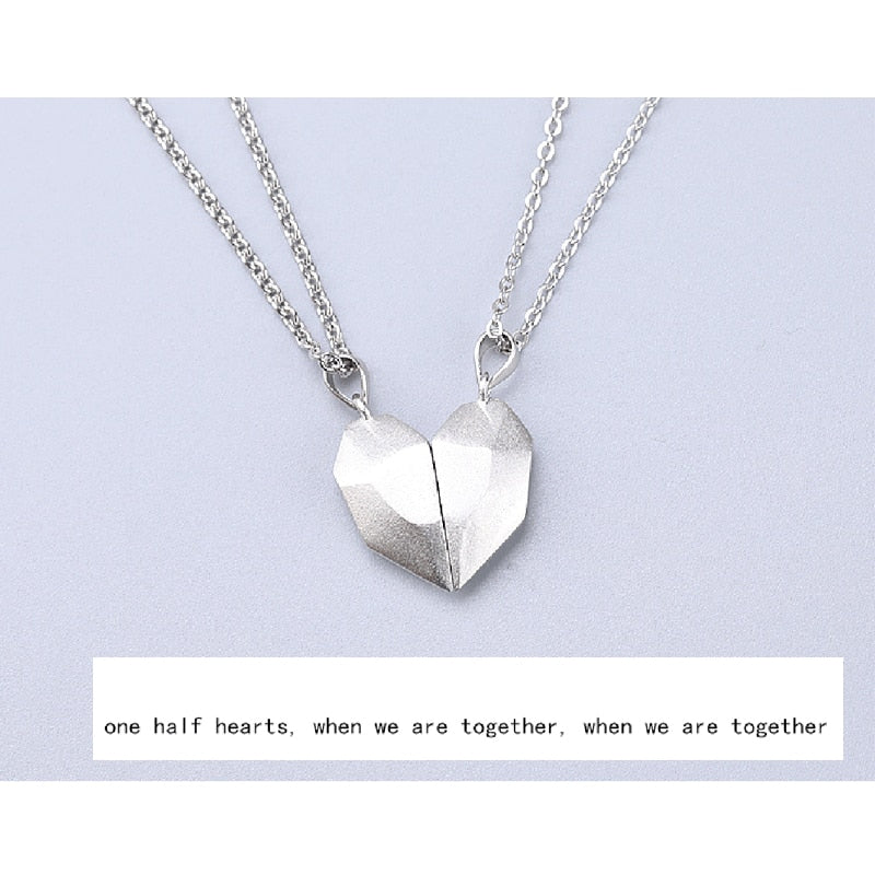 2pcs matching necklaces for couples Magnetic Lovers Heart necklaces Suction Wishing Stone - MERGE.DAY.1.FREESTYLE