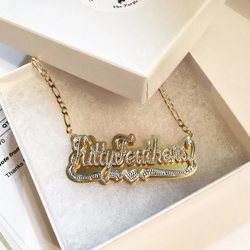 nowadaysfashion Double plate name chokers Silver name chokers Personalized Curb chain name chokers Name plate necklace - MERGE.DAY.1.FREESTYLE