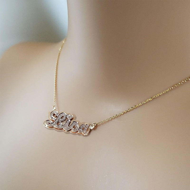 nowadaysfashion Double plate name chokers Silver name chokers Personalized Curb chain name chokers Name plate necklace - MERGE.DAY.1.FREESTYLE