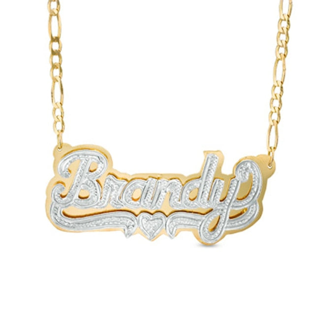 nowadaysfashion Double plate name chokers Silver name chokers Personalized Curb chain name chokers Name plate necklace - MERGE.DAY.1.FREESTYLE