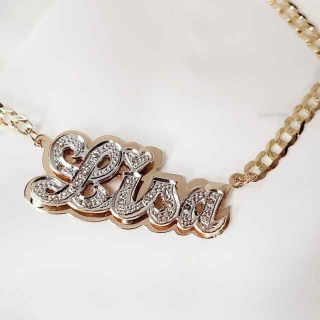 nowadaysfashion Double plate name chokers Silver name chokers Personalized Curb chain name chokers Name plate necklace - MERGE.DAY.1.FREESTYLE
