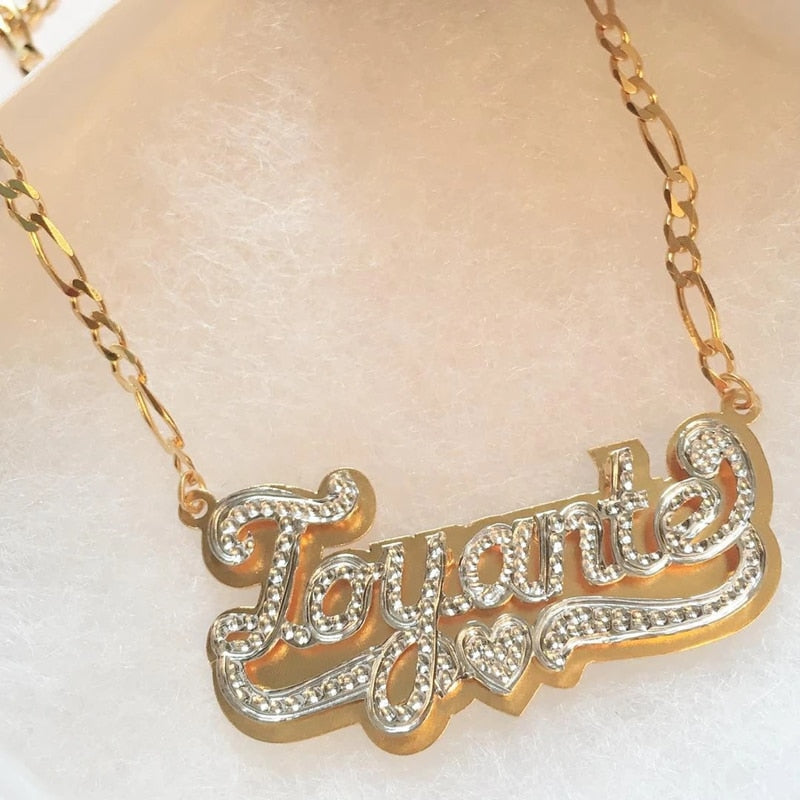 nowadaysfashion Double plate name chokers Silver name chokers Personalized Curb chain name chokers Name plate necklace - MERGE.DAY.1.FREESTYLE