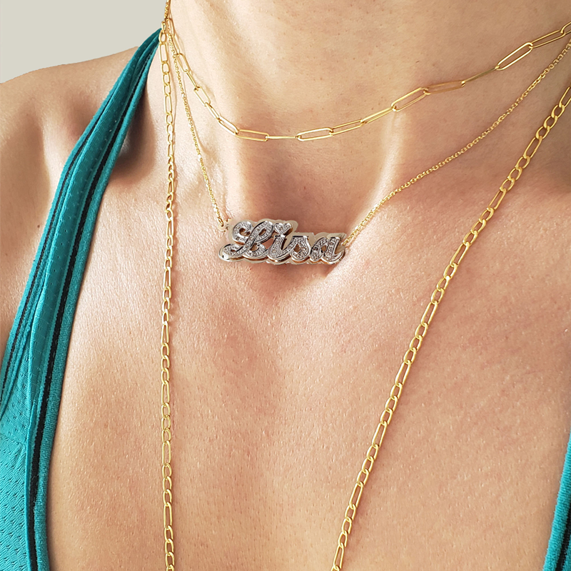 nowadaysfashion Double plate name chokers Silver name chokers Personalized Curb chain name chokers Name plate necklace - MERGE.DAY.1.FREESTYLE