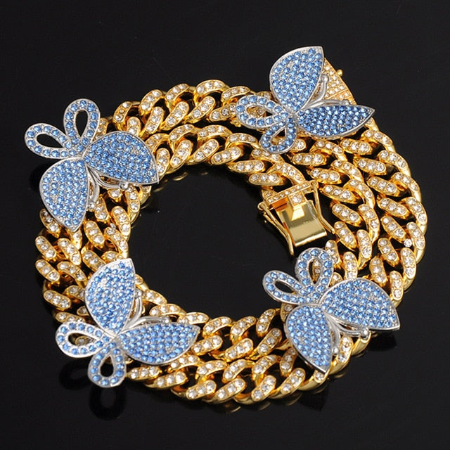 Gold Necklace +Watch+Bracelet Miami Curb Cuban Chain Gold Full Iced Out Paved Rhinestones CZ Bling - MERGE.DAY.1.FREESTYLE