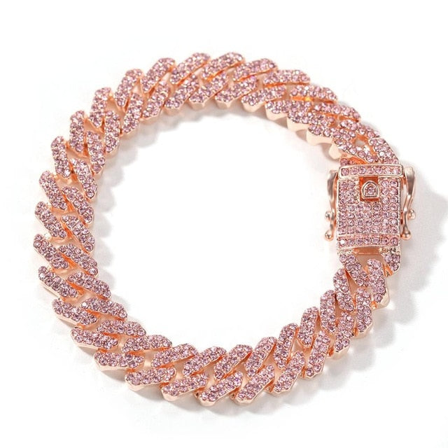 Gold Necklace +Watch+Bracelet Miami Curb Cuban Chain Gold Full Iced Out Paved Rhinestones CZ Bling - MERGE.DAY.1.FREESTYLE