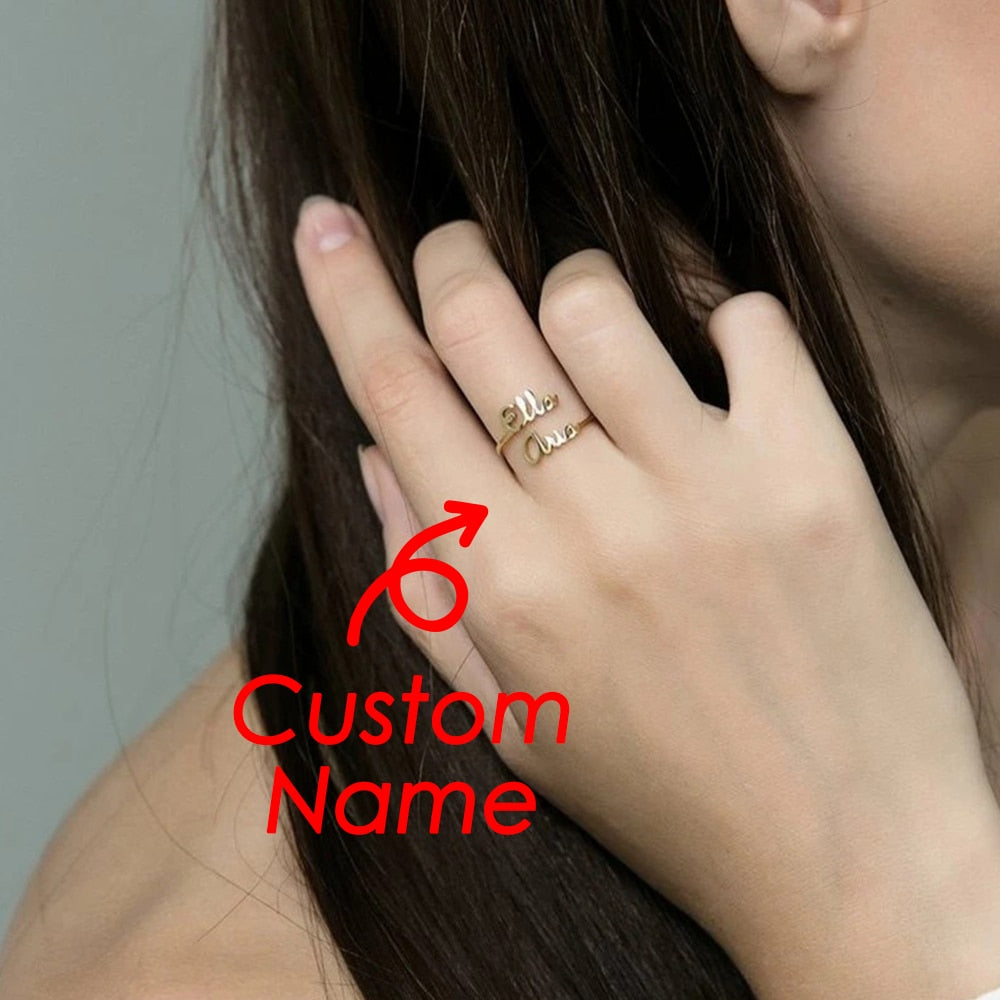 Customized 2 Name Ring for women Gold Personalized Letter - MERGE.DAY.1.FREESTYLE