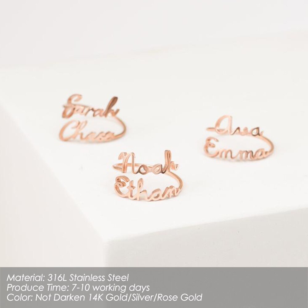 Customized 2 Name Ring for women Gold Personalized Letter - MERGE.DAY.1.FREESTYLE