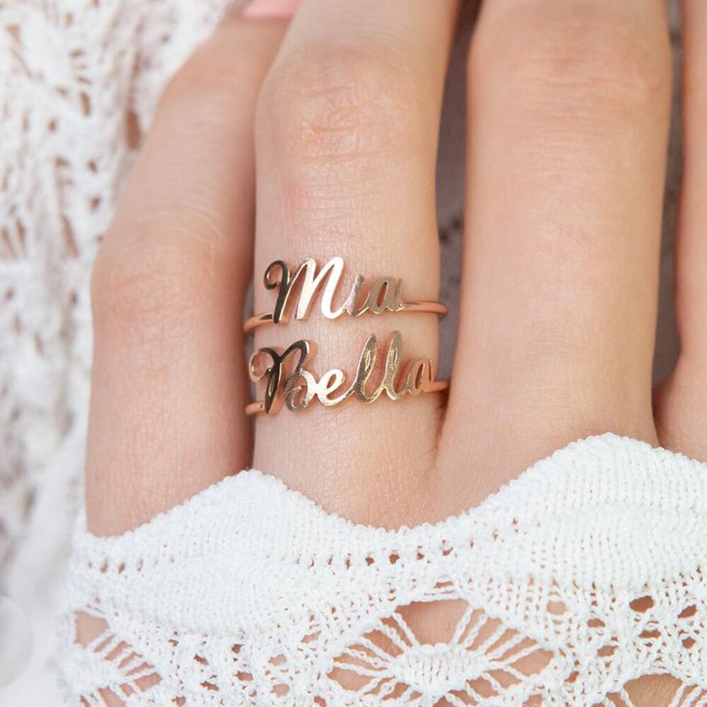 Customized 2 Name Ring for women Gold Personalized Letter - MERGE.DAY.1.FREESTYLE