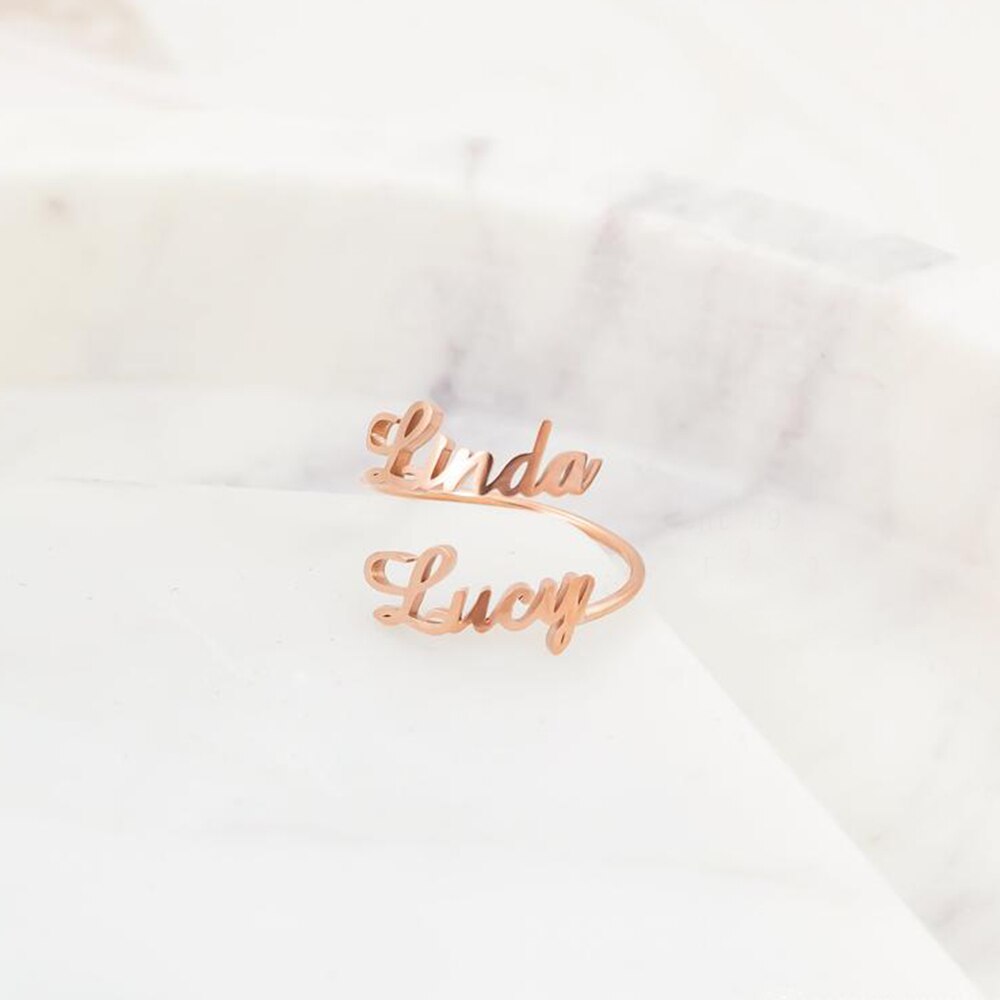 Customized 2 Name Ring for women Gold Personalized Letter - MERGE.DAY.1.FREESTYLE