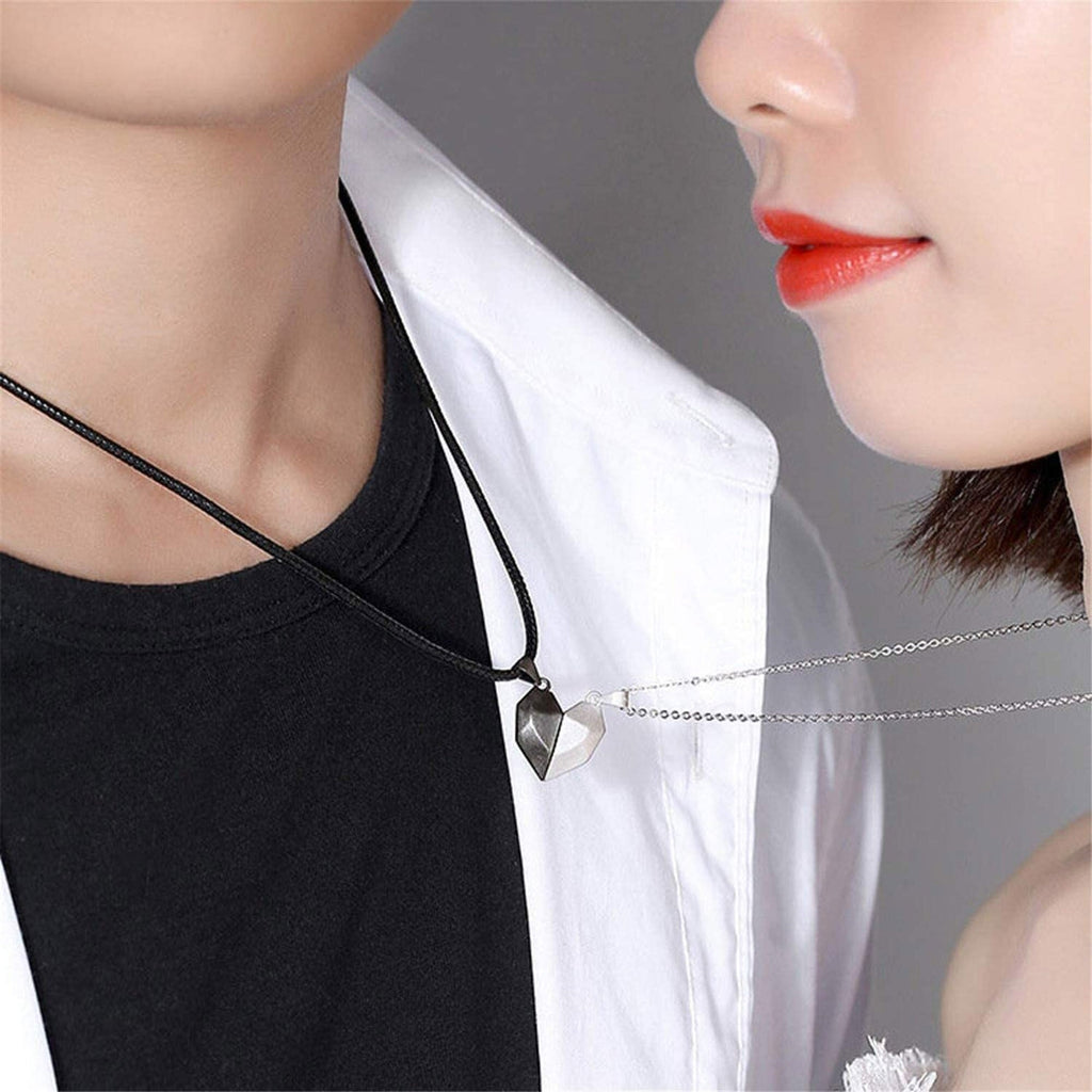 2PCS/set Personalized Custom Name Date Wishing Stone Heart Magnetic Couple Necklace Birthday Gift - MERGE.DAY.1.FREESTYLE