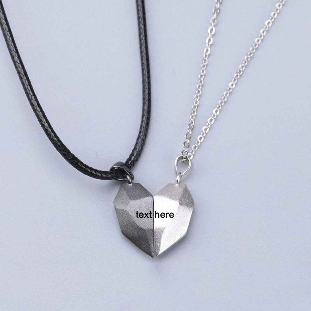 2PCS/set Personalized Custom Name Date Wishing Stone Heart Magnetic Couple Necklace Birthday Gift - MERGE.DAY.1.FREESTYLE