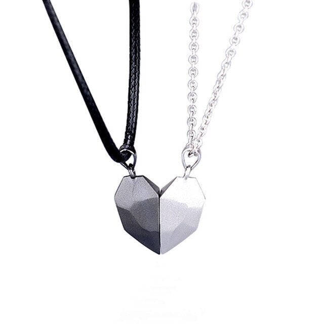2PCS/set Personalized Custom Name Date Wishing Stone Heart Magnetic Couple Necklace Birthday Gift - MERGE.DAY.1.FREESTYLE