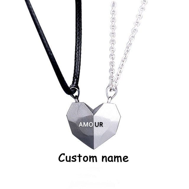 2PCS/set Personalized Custom Name Date Wishing Stone Heart Magnetic Couple Necklace Birthday Gift - MERGE.DAY.1.FREESTYLE