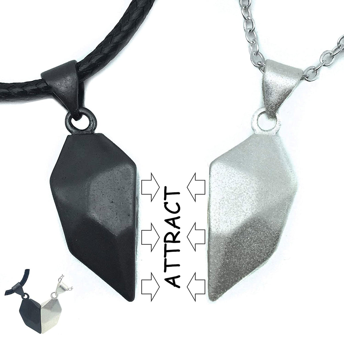 2PCS/set Personalized Custom Name Date Wishing Stone Heart Magnetic Couple Necklace Birthday Gift - MERGE.DAY.1.FREESTYLE