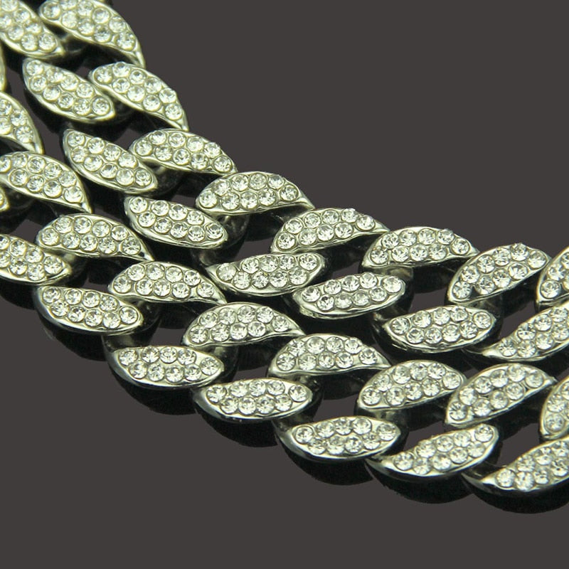 Gold Necklace +Watch+Bracelet Miami Curb Cuban Chain Gold Full Iced Out Paved Rhinestones CZ Bling - MERGE.DAY.1.FREESTYLE