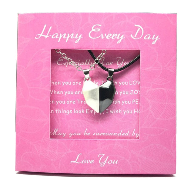 2pcs matching necklaces for couples Magnetic Lovers Heart necklaces Suction Wishing Stone - MERGE.DAY.1.FREESTYLE