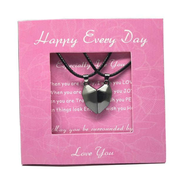 2pcs matching necklaces for couples Magnetic Lovers Heart necklaces Suction Wishing Stone - MERGE.DAY.1.FREESTYLE