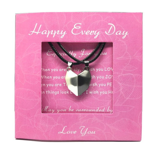 2pcs matching necklaces for couples Magnetic Lovers Heart necklaces Suction Wishing Stone - MERGE.DAY.1.FREESTYLE