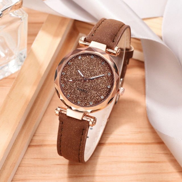 Women Romantic Wrist Watch bracelet Leather Rhinestone Ladies Clock - MERGE.DAY.1.FREESTYLE