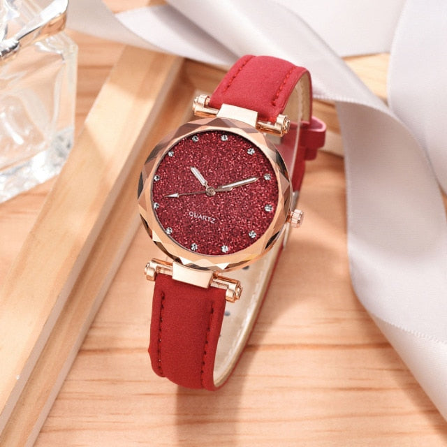 Women Romantic Wrist Watch bracelet Leather Rhinestone Ladies Clock - MERGE.DAY.1.FREESTYLE