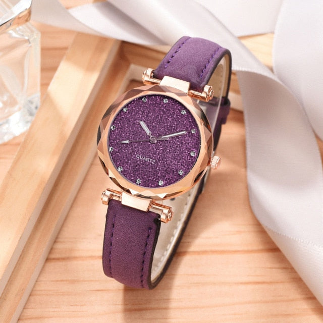 Women Romantic Wrist Watch bracelet Leather Rhinestone Ladies Clock - MERGE.DAY.1.FREESTYLE