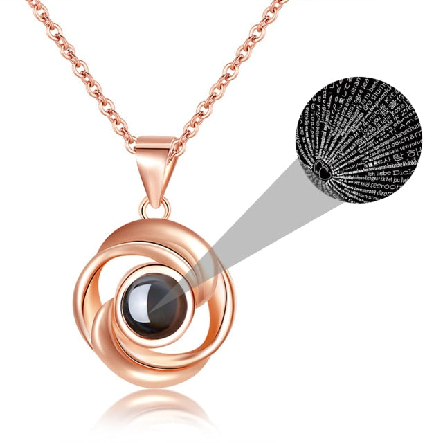 Rose Shape 100 Languages I Love You Customized Projection Pendant - MERGE.DAY.1.FREESTYLE