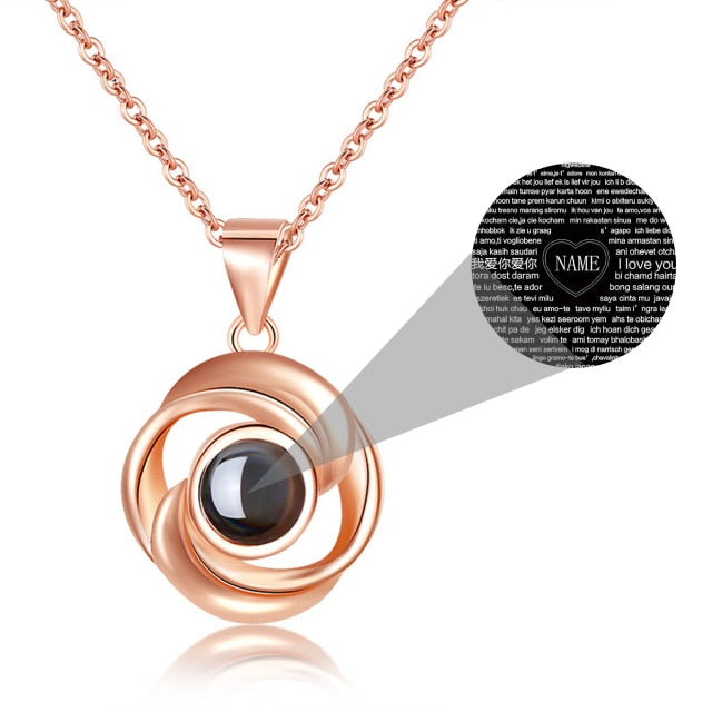 Rose Shape 100 Languages I Love You Customized Projection Pendant - MERGE.DAY.1.FREESTYLE