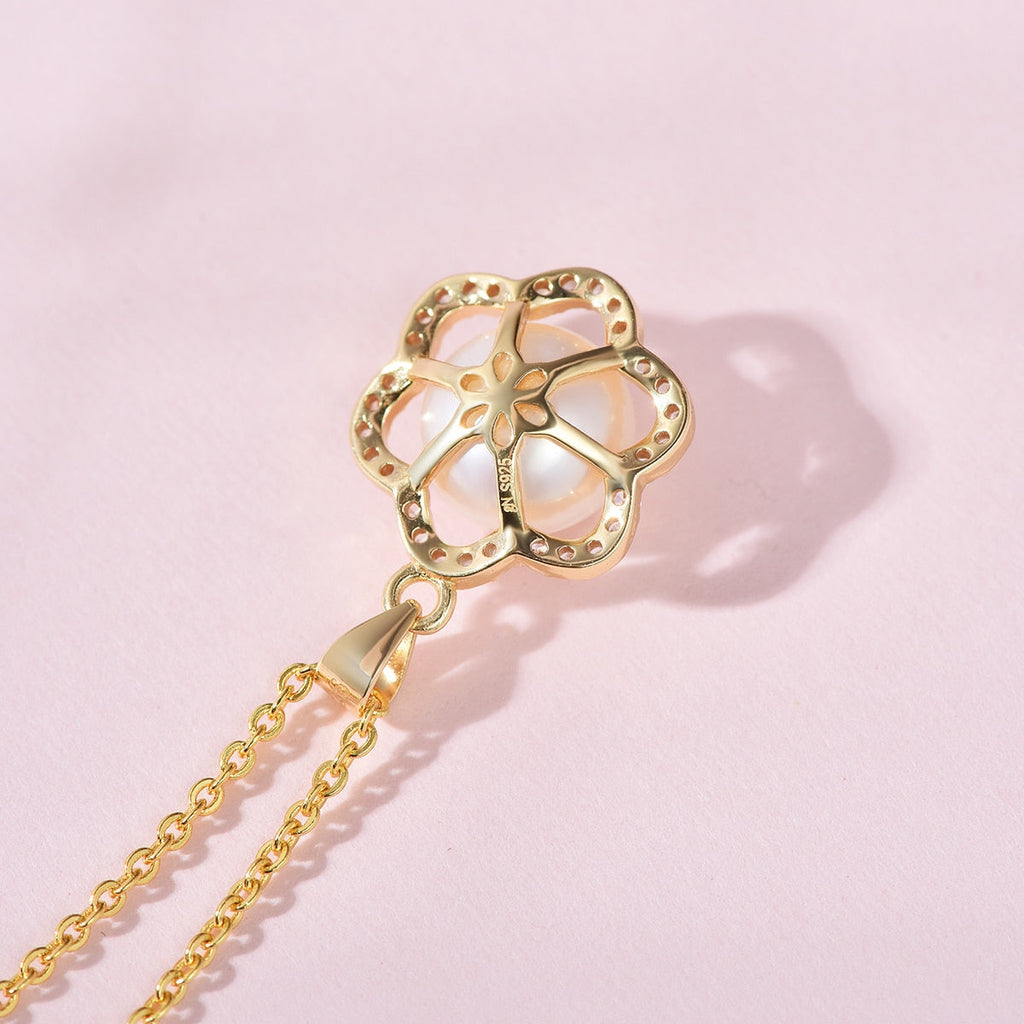 Pearl White Natural Freshwater 8-9mm Silver Gold Plated Flower Zirconia Pendants Necklaces - MERGE.DAY.1.FREESTYLE