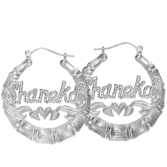 Fashion Trend Custom Name Bamboo Hoop Earrings Personality Heart Shaped Gold Plated Hoop Bamboo Earrings - MERGE.DAY.1.FREESTYLE