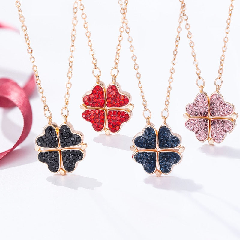 Foldable Magnetic Button Four Heart Leaf Clover Necklace - MERGE.DAY.1.FREESTYLE
