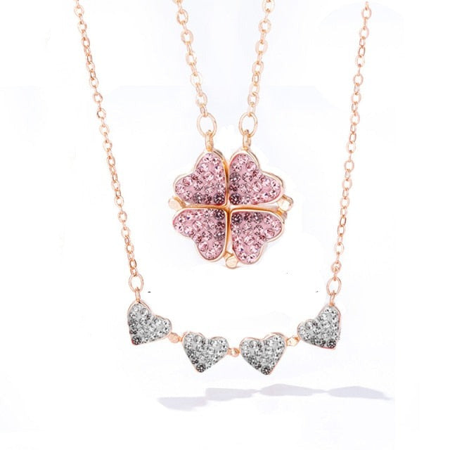 Foldable Magnetic Button Four Heart Leaf Clover Necklace - MERGE.DAY.1.FREESTYLE